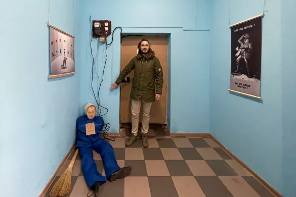 Andrei Semkin at his anti-war exhibition shortly before its opening in April 2023 / Photo from personal archive