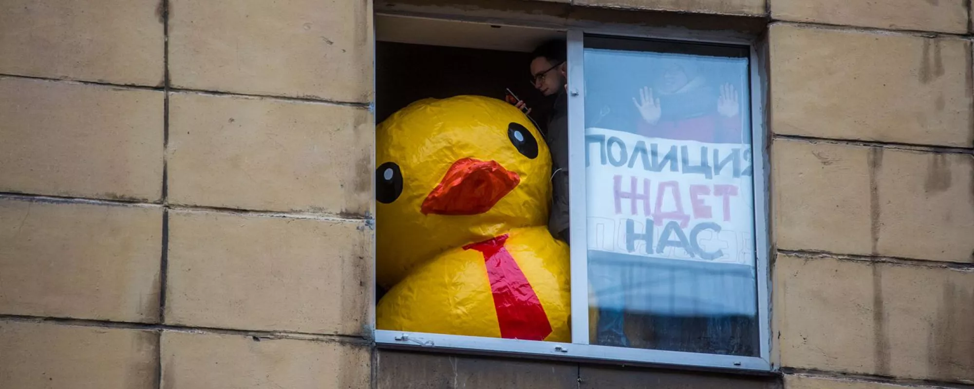 В Петербурге активиста «Весны» оставляют в ОВД до суда из-за перформанса с уточкой