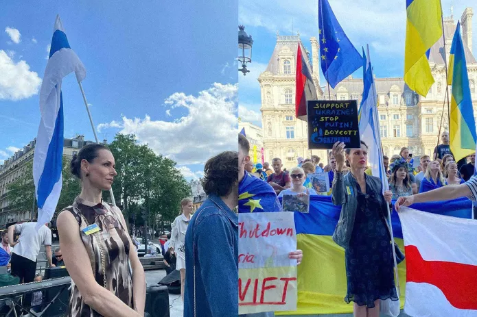 <em>Nadezhda Kutepova at anti-war rallies in Paris / Photo courtesy of Nadezhda Kutepova</em>