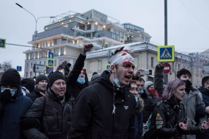 Максим Леликов на митинге 23 января 2021 года / Фото: Виктория Одиссонова для «Новой газеты»