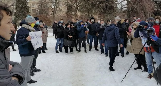 Участники акции протеста в Волгограде. 23 января 2021 года / Фото Татьяны Филимоновой для «Кавказского узла»