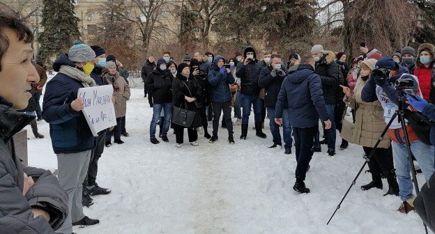 Участники акции протеста в Волгограде. 23 января 2021 года / Фото Татьяны Филимоновой для «Кавказского узла»