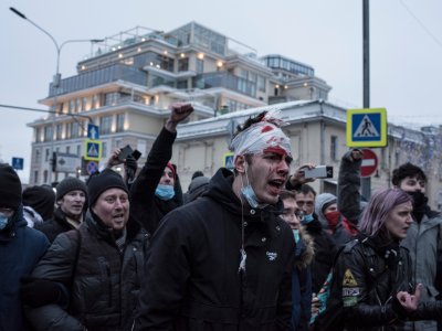 Максим Леликов на митинге 23 января 2021 года / Фото: Виктория Одиссонова для «Новой газеты»